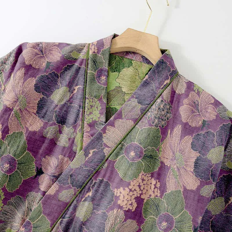 Loungewear-Set im Kimono-Stil mit Pfirsichblütenmuster