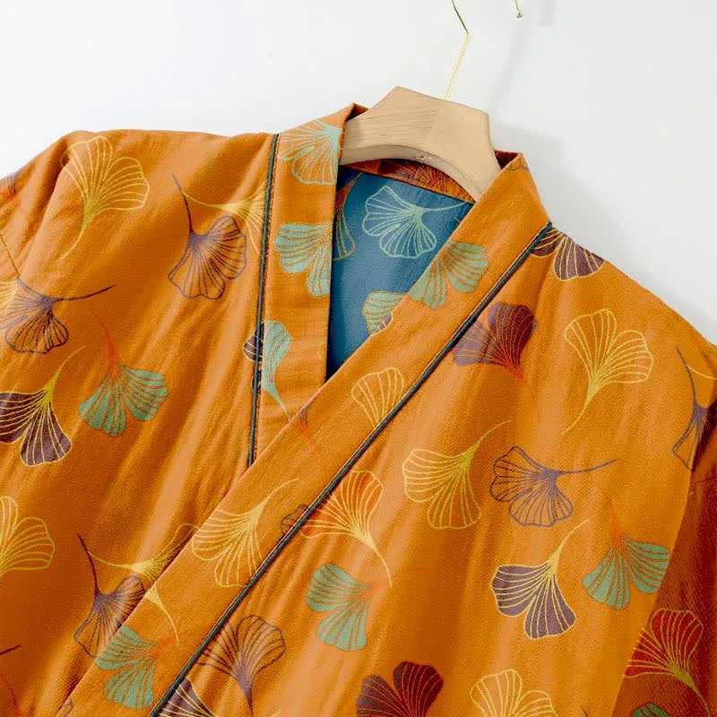 Kimono-Loungewear-Set aus Ginkgo-Baumwollgaze