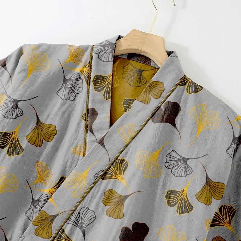 Kimono-Loungewear-Set aus Ginkgo-Baumwollgaze