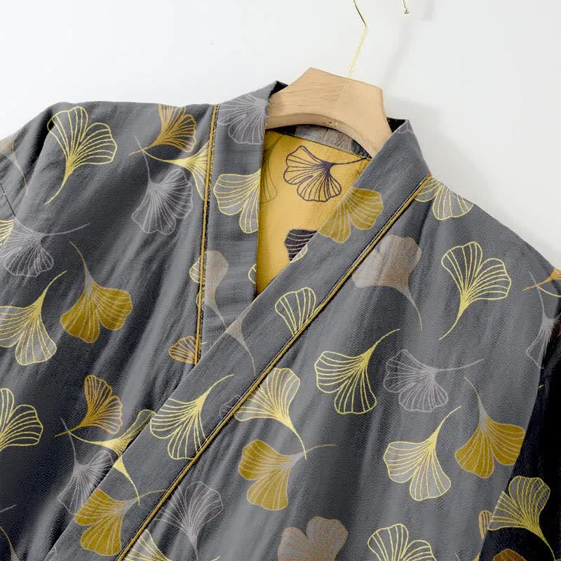 Kimono-Loungewear-Set aus Ginkgo-Baumwollgaze