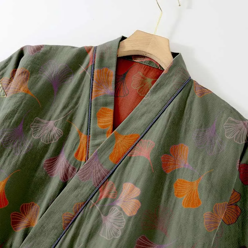 Kimono-Loungewear-Set aus Ginkgo-Baumwollgaze
