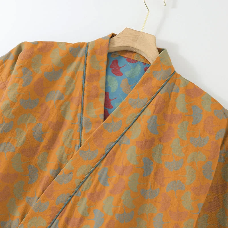 Ginkgoblatt-Kimono-Loungewear-Set aus Baumwolle