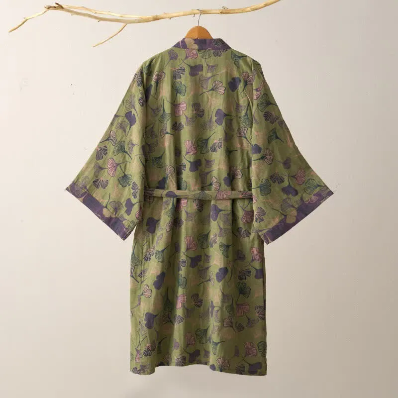 Kimono-Bademantel aus Ginkgo-Biloba-Baumwolle