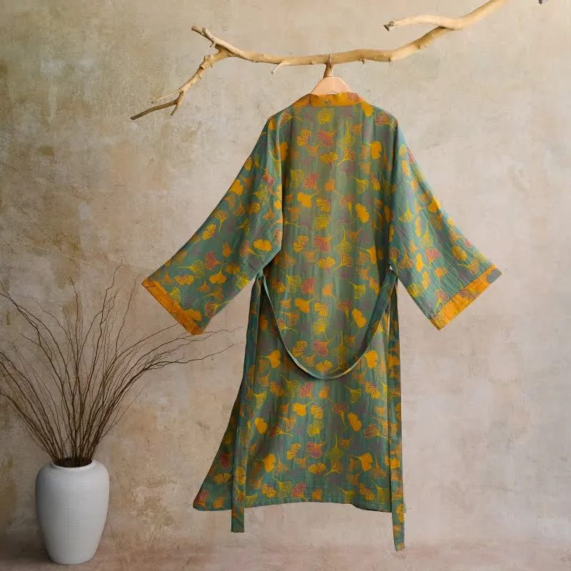 Kimono-Bademantel aus Ginkgo-Biloba-Baumwolle