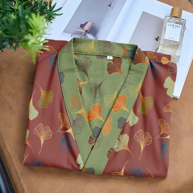 Kimono-Bademantel aus Ginkgo-Biloba-Baumwolle