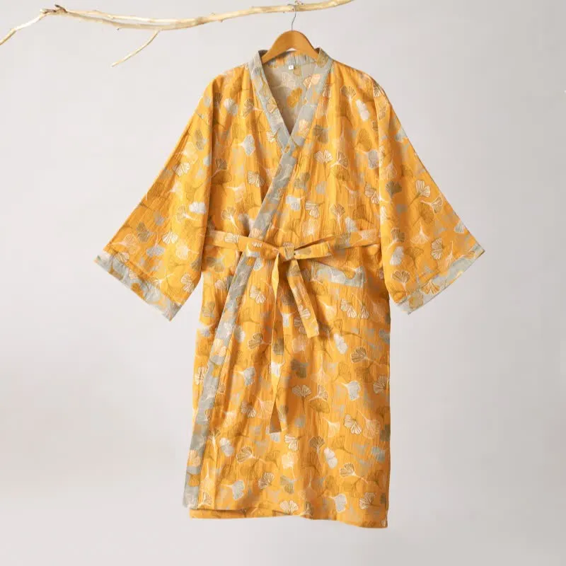 Kimono-Bademantel aus Ginkgo-Biloba-Baumwolle