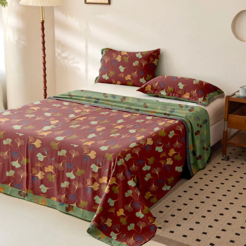 Tagesdecke aus Baumwollgaze-Jacquard „Ginkgo Biloba“