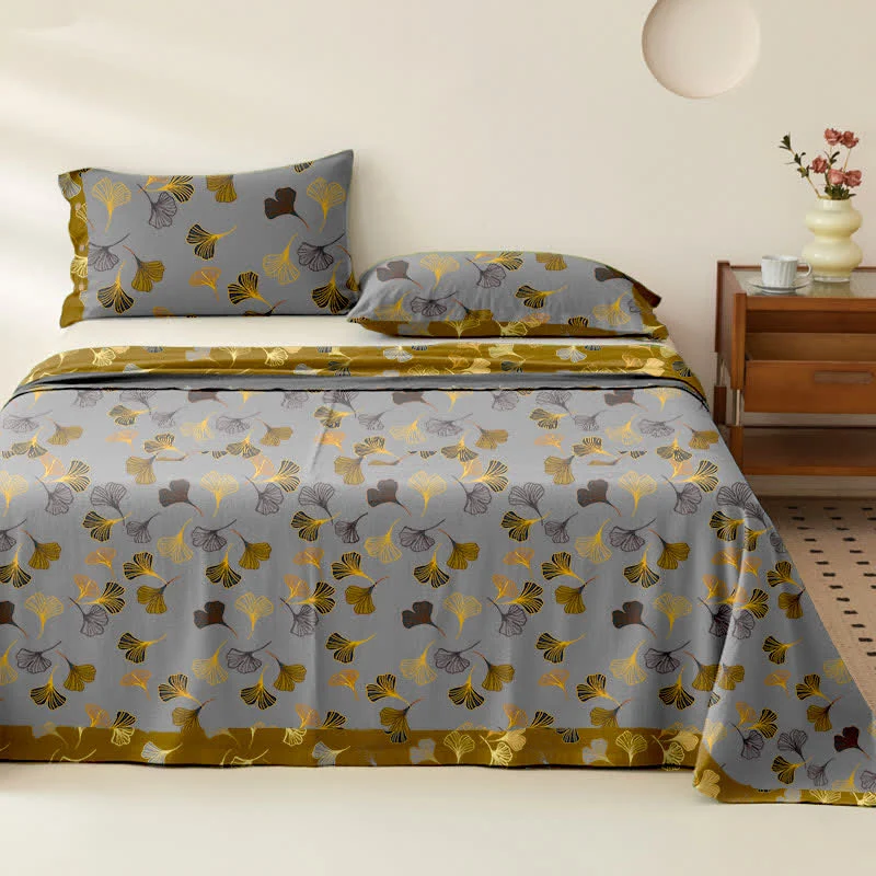 Tagesdecke aus Baumwollgaze-Jacquard „Ginkgo Biloba“