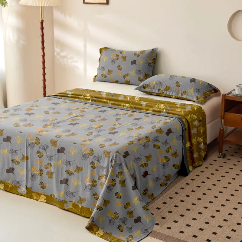 Tagesdecke aus Baumwollgaze-Jacquard „Ginkgo Biloba“