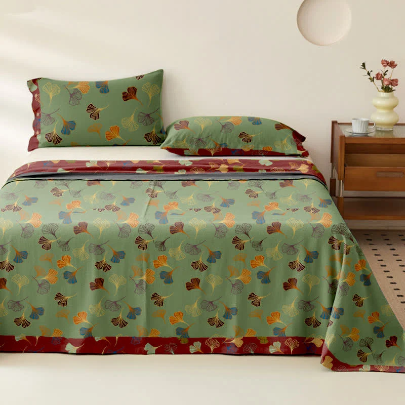 Tagesdecke aus Baumwollgaze-Jacquard „Ginkgo Biloba“