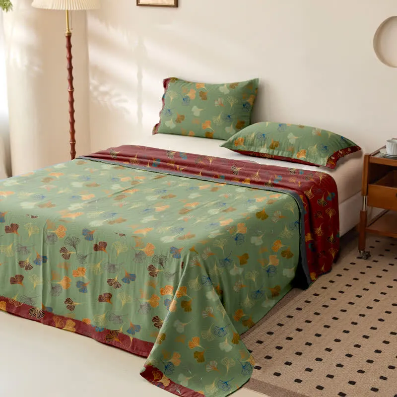 Tagesdecke aus Baumwollgaze-Jacquard „Ginkgo Biloba“