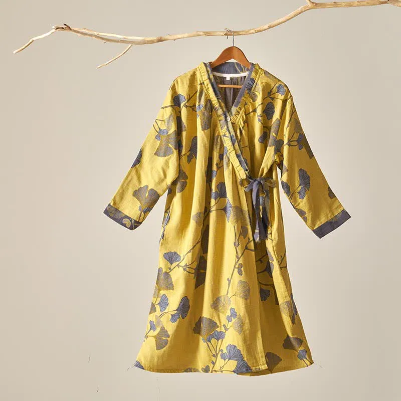 Ginkgoblatt Hanfu-inspiriertes Baumwoll-Nachthemd
