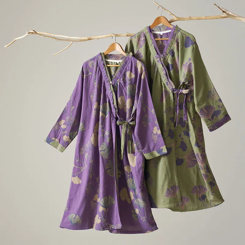 Ginkgoblatt Hanfu-inspiriertes Baumwoll-Nachthemd