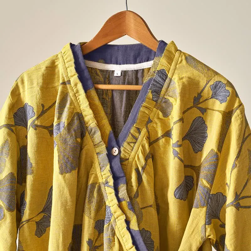 Ginkgoblatt Hanfu-inspiriertes Baumwoll-Nachthemd