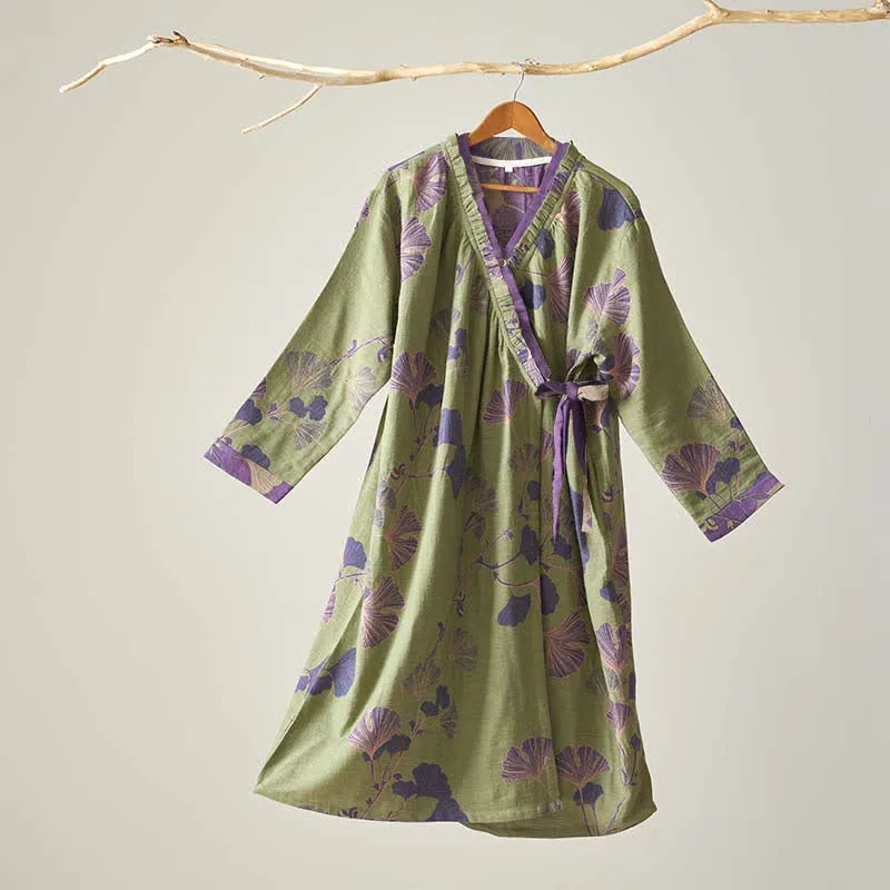 Ginkgoblatt Hanfu-inspiriertes Baumwoll-Nachthemd