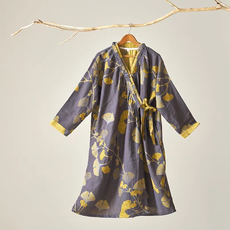 Ginkgoblatt Hanfu-inspiriertes Baumwoll-Nachthemd
