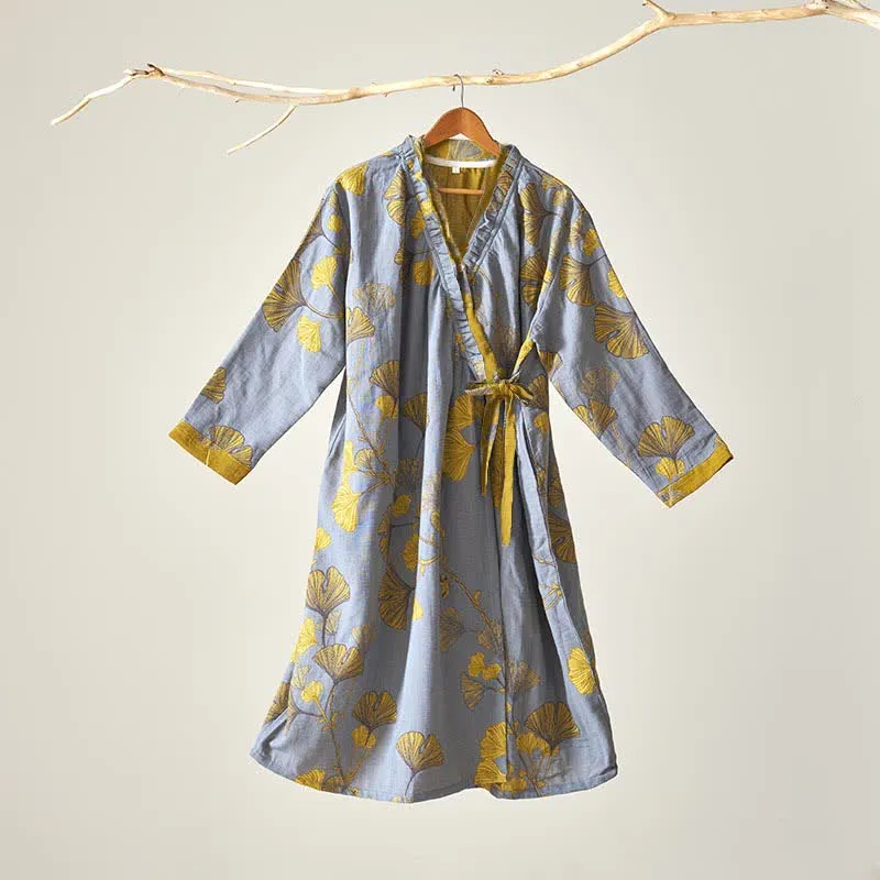Ginkgoblatt Hanfu-inspiriertes Baumwoll-Nachthemd