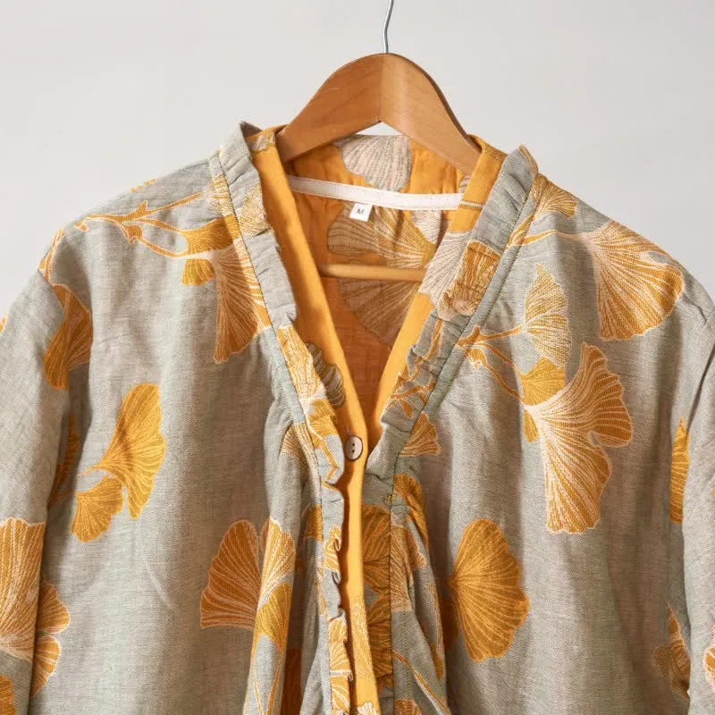 Ginkgoblatt Hanfu-inspiriertes Baumwoll-Nachthemd
