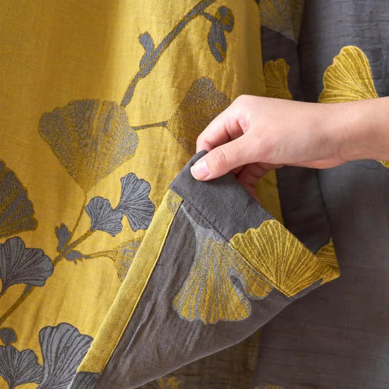 Kimono-Bademantel aus Baumwollgaze und Ginkgo