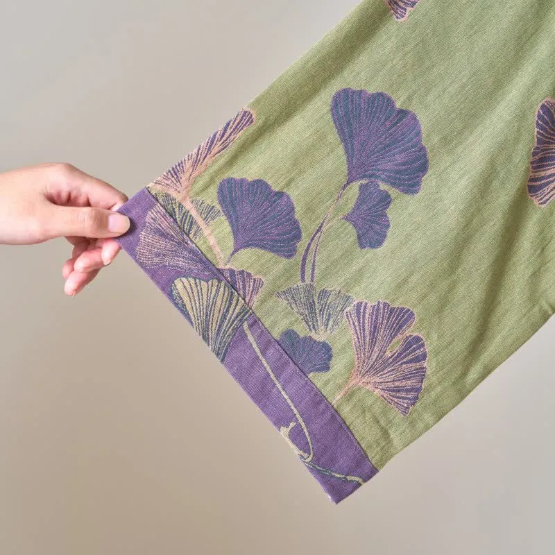 Kimono-Bademantel aus Baumwollgaze und Ginkgo