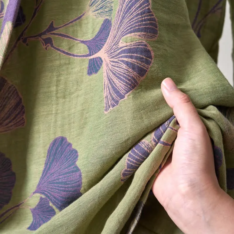 Kimono-Bademantel aus Baumwollgaze und Ginkgo