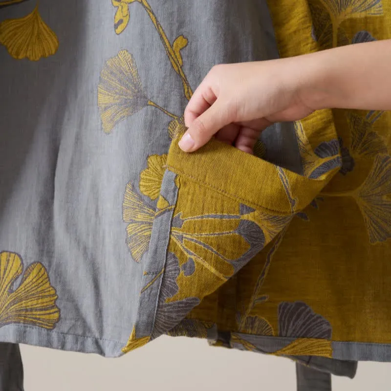 Kimono-Bademantel aus Baumwollgaze und Ginkgo