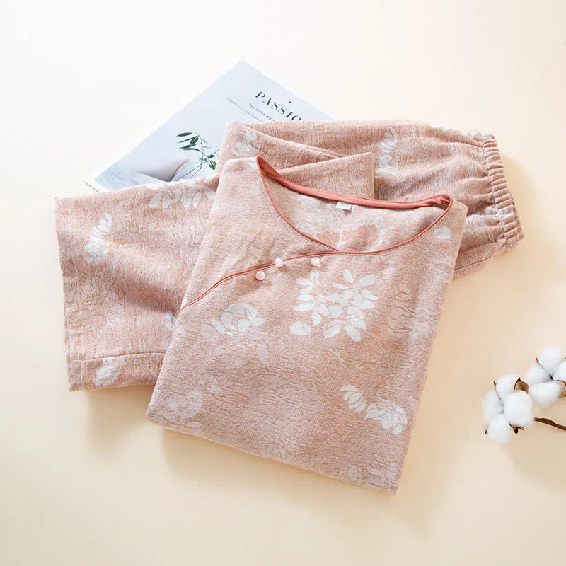 Garngefärbte Loungewear aus Vintage-Jacquard aus Baumwolle mit Perlenknöpfen