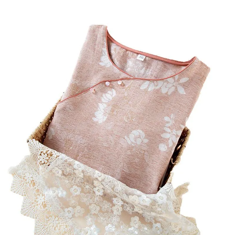 Garngefärbte Loungewear aus Vintage-Jacquard aus Baumwolle mit Perlenknöpfen