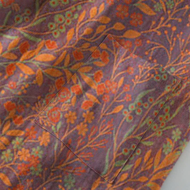 Ownkoti Vintage Kimono-Bademantel aus Baumwollgaze mit Blattmotiven