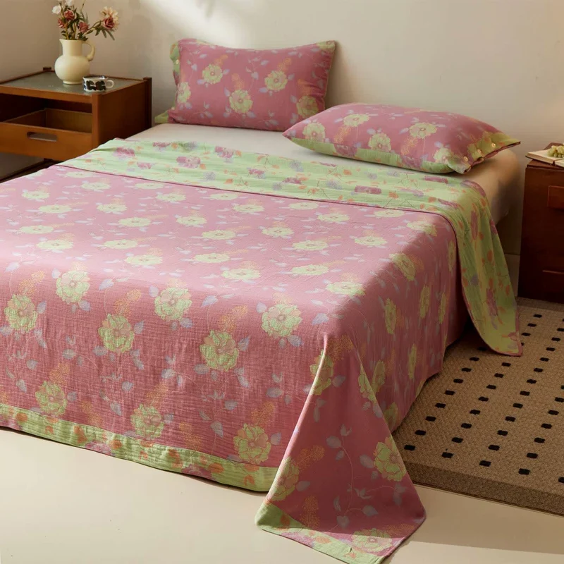 Elegante Tagesdecke aus Baumwollgaze mit Blumenmuster