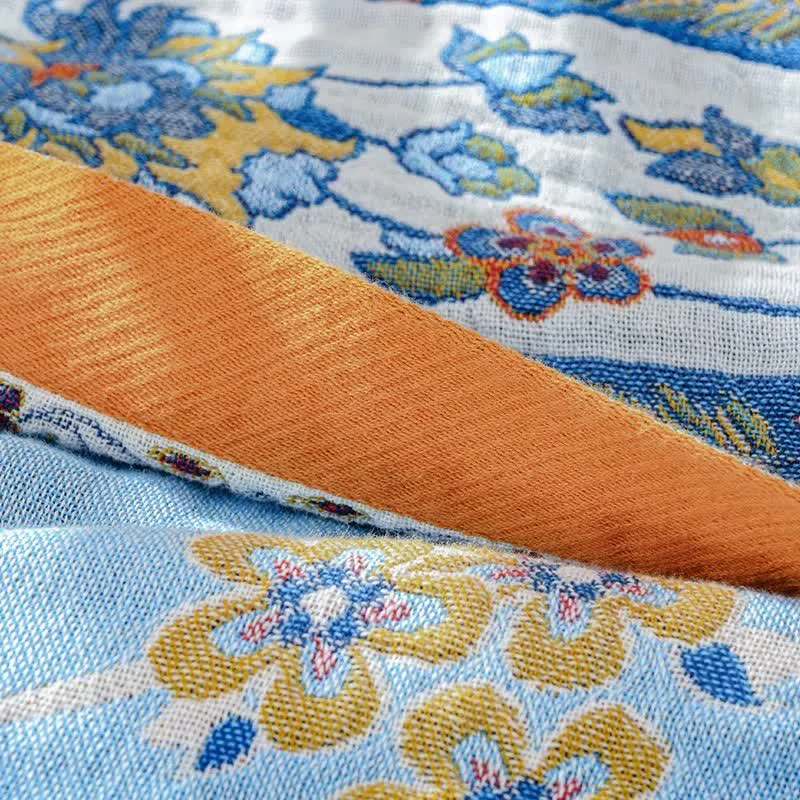 Ownkoti Sofadecke aus Baumwollgaze mit lebendigem Vintage-Muster