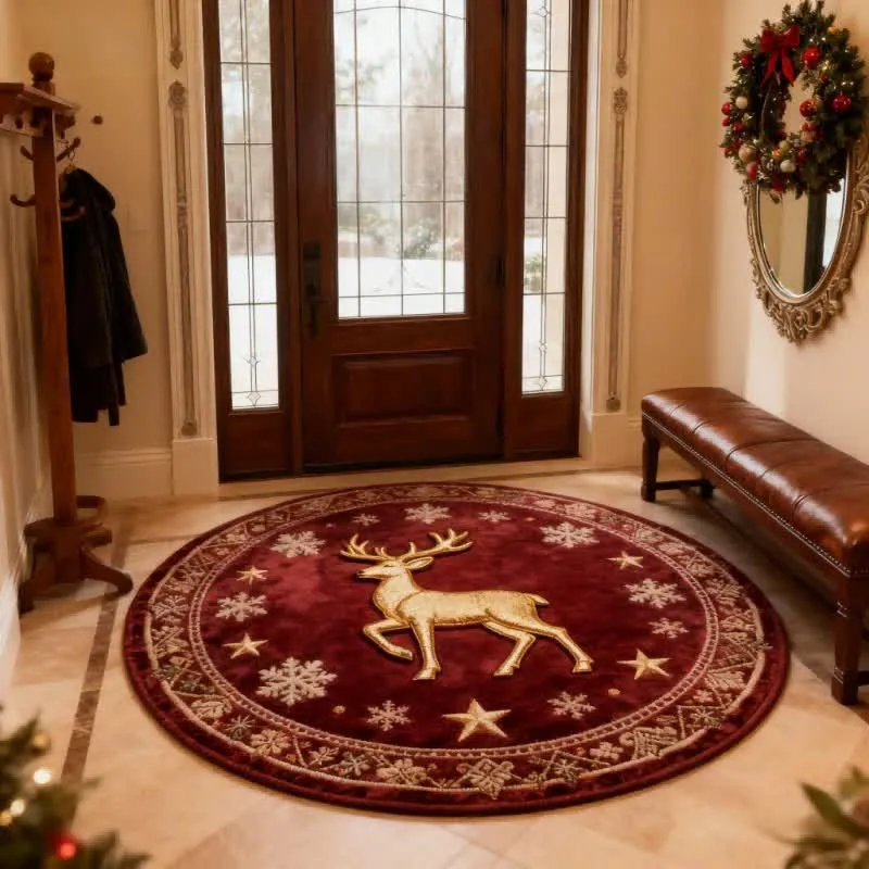 Ownkoti Weihnachtsteppich mit Rentier-3D-Effekt