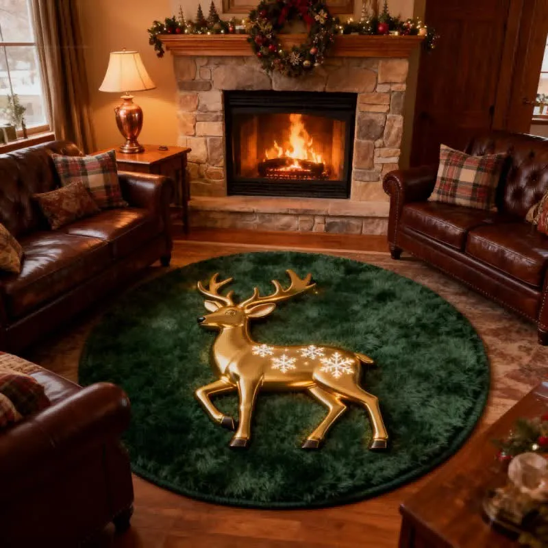 Ownkoti Weihnachtsteppich mit Rentier-3D-Effekt
