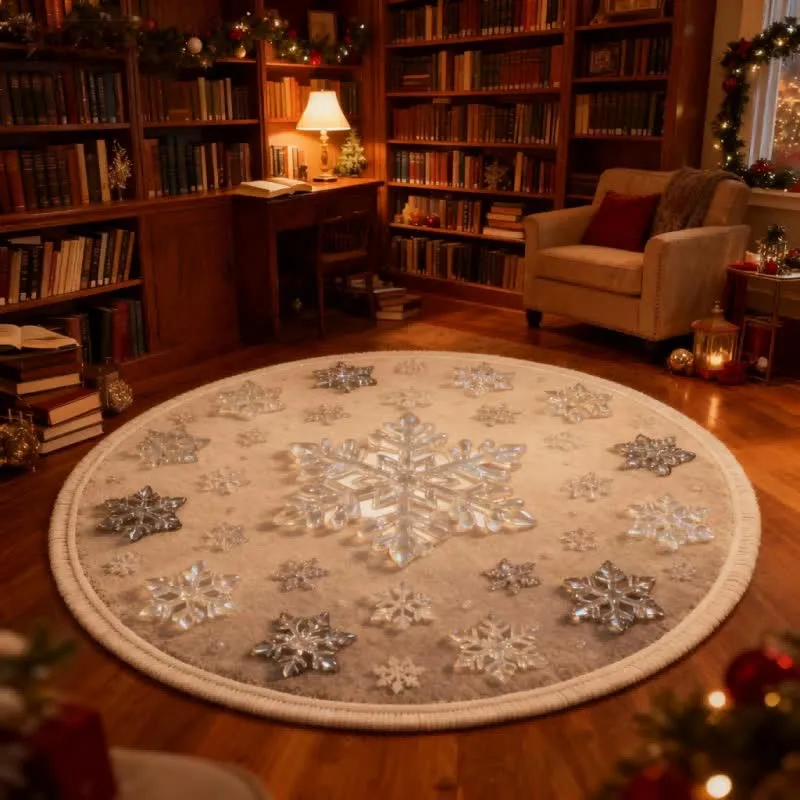 Ownkoti Weihnachtsteppich mit Schneeflocken-3D-Effekt