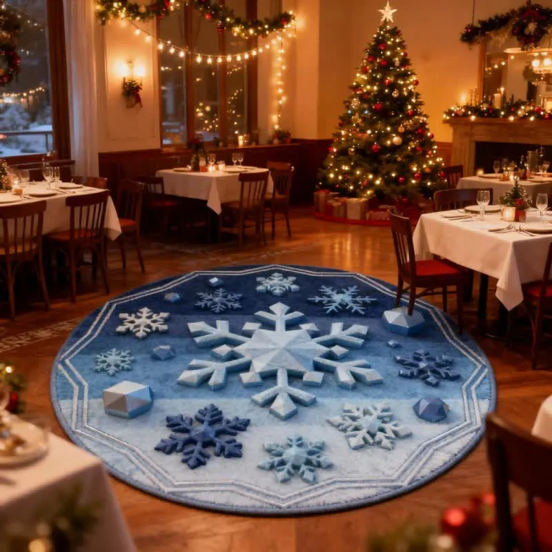 Ownkoti Weihnachtsteppich mit Schneeflocken-3D-Effekt