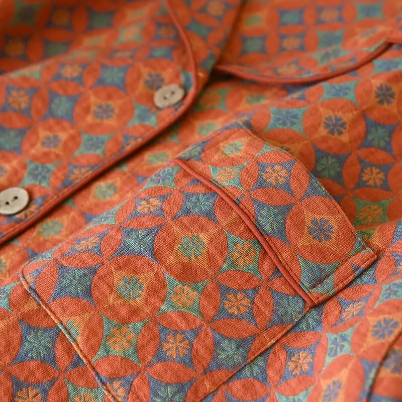 Ownkoti Loungewear aus Baumwollgaze mit Retro-Geometrie-Muster