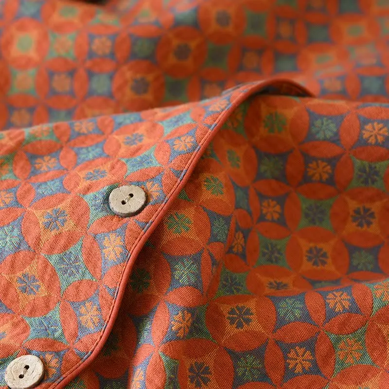 Ownkoti Loungewear aus Baumwollgaze mit Retro-Geometrie-Muster