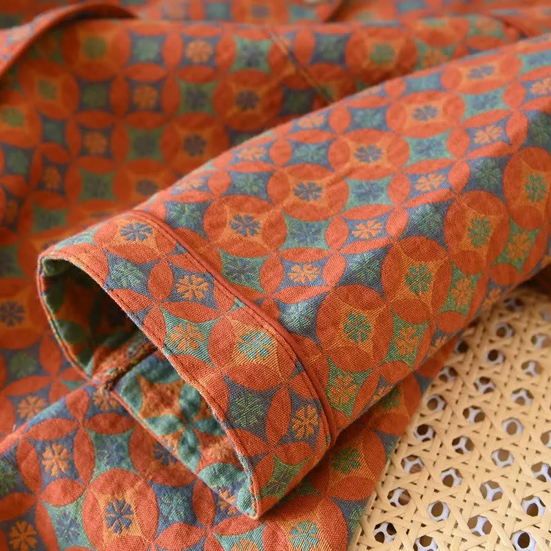 Ownkoti Loungewear aus Baumwollgaze mit Retro-Geometrie-Muster