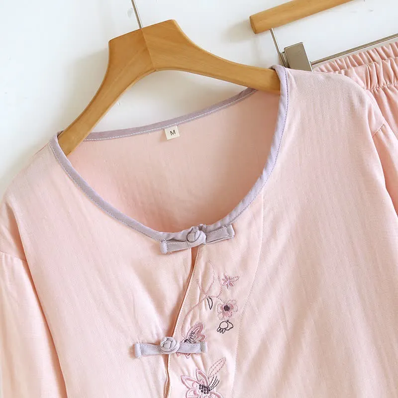 Ownkoti Loungewear-Set im orientalischen Stil mit Blumenstickerei