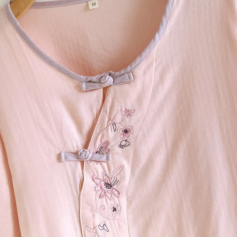 Ownkoti Loungewear-Set im orientalischen Stil mit Blumenstickerei