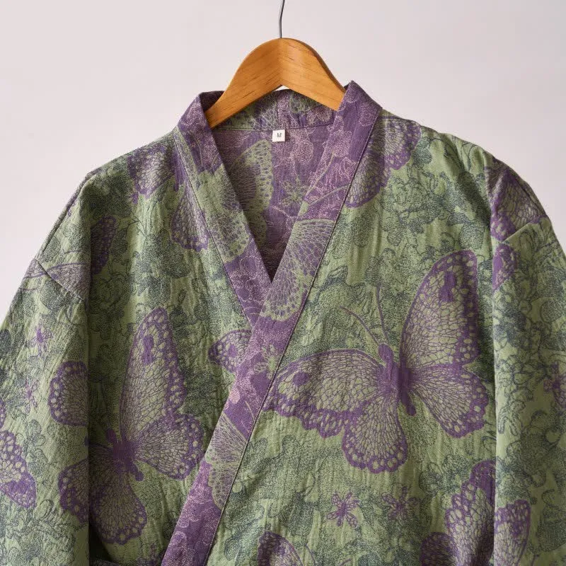 Traumhafter Kimono-Bademantel aus Baumwollgaze mit Schmetterlingsmotiv