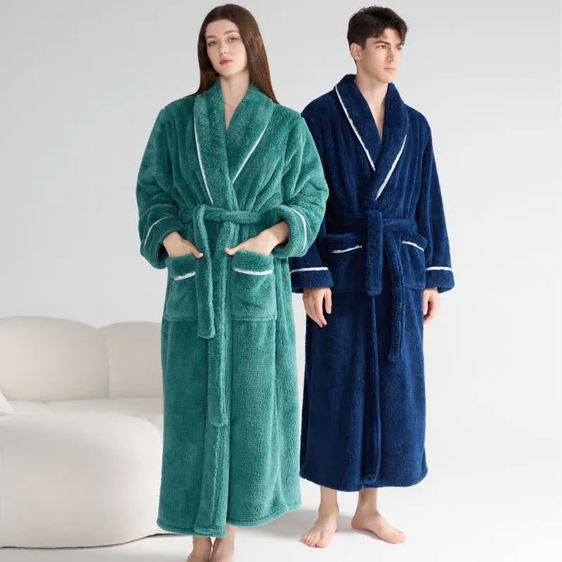 Unisex Plüsch-Bademantel, warm und einfarbig, lang