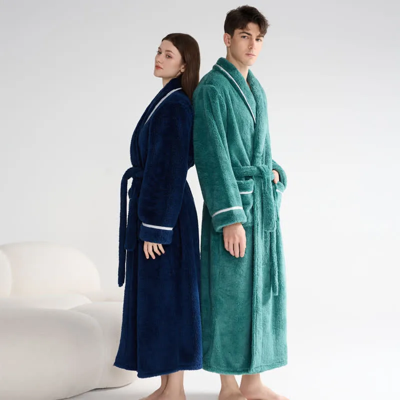 Unisex Plüsch-Bademantel, warm und einfarbig, lang