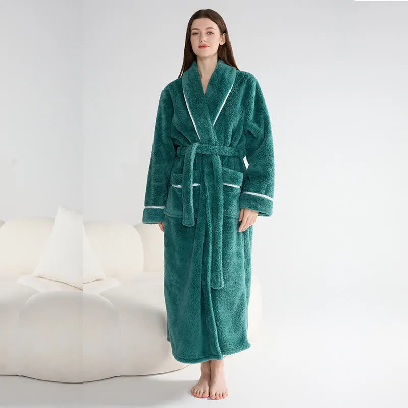 Unisex Plüsch-Bademantel, warm und einfarbig, lang