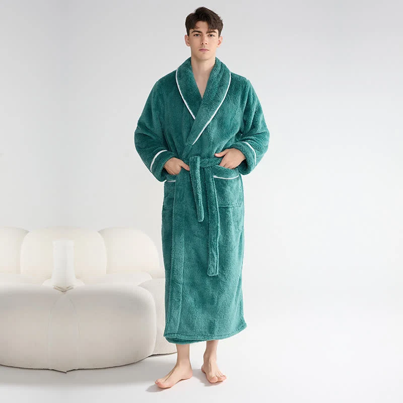 Unisex Plüsch-Bademantel, warm und einfarbig, lang