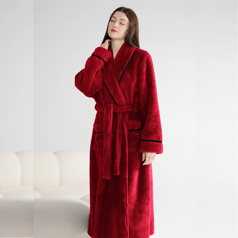 Unisex Plüsch-Bademantel, warm und einfarbig, lang