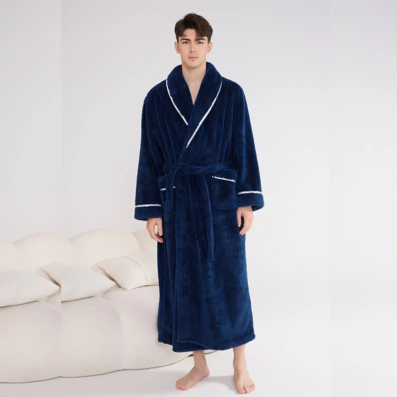 Unisex Plüsch-Bademantel, warm und einfarbig, lang