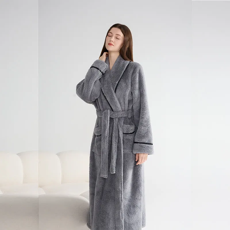 Unisex Plüsch-Bademantel, warm und einfarbig, lang