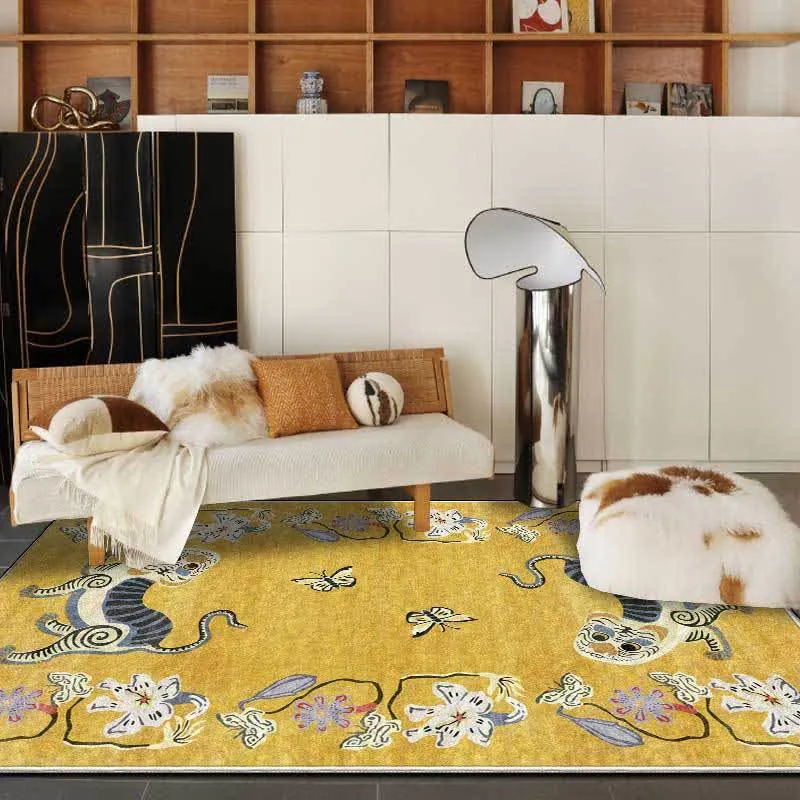 Weicher Vintage-Teppich mit Tiger- und Blumenmuster
