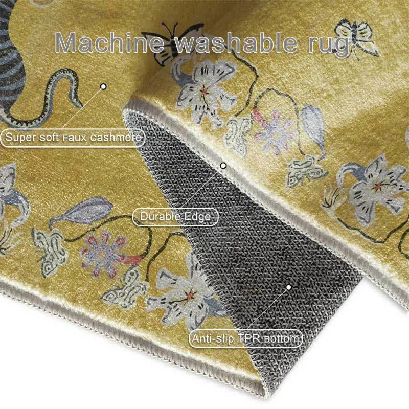 Weicher Vintage-Teppich mit Tiger- und Blumenmuster
